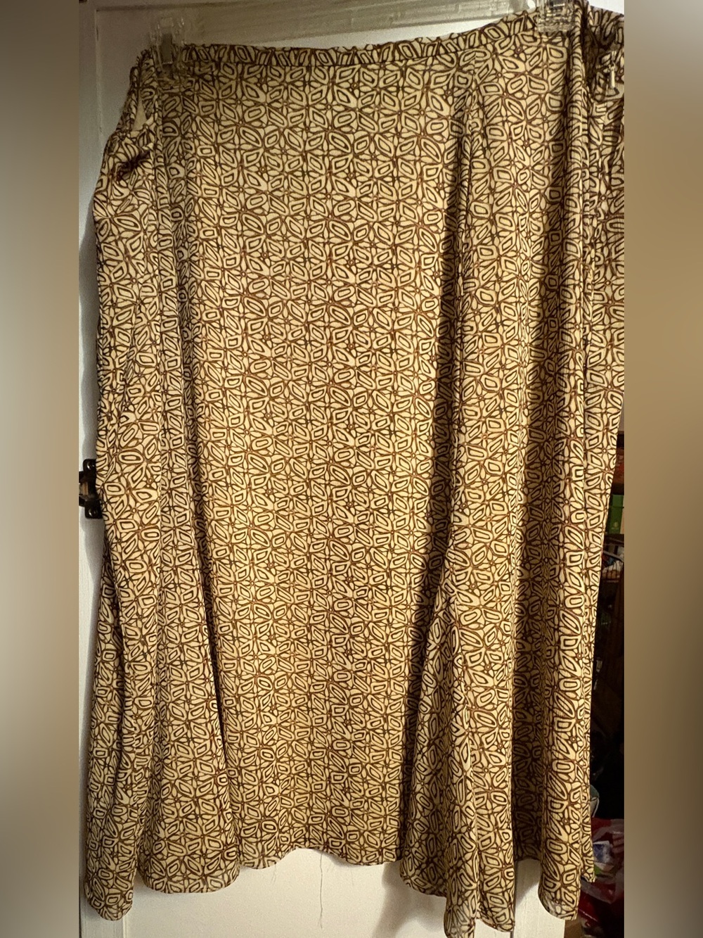 Geometric Print Beige Midi Skirt
